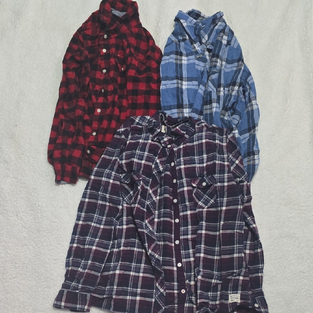 Womens Plaid Flannel Shirt - Red, Blue, and Purple